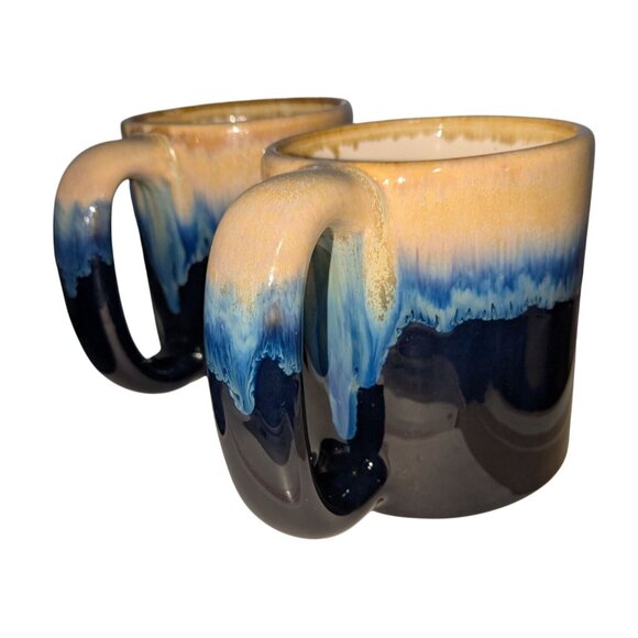 Set 3 Ceramic Gradient Blue Yellow Coffee Mugs 12 Oz Each - Picture 7 of 15